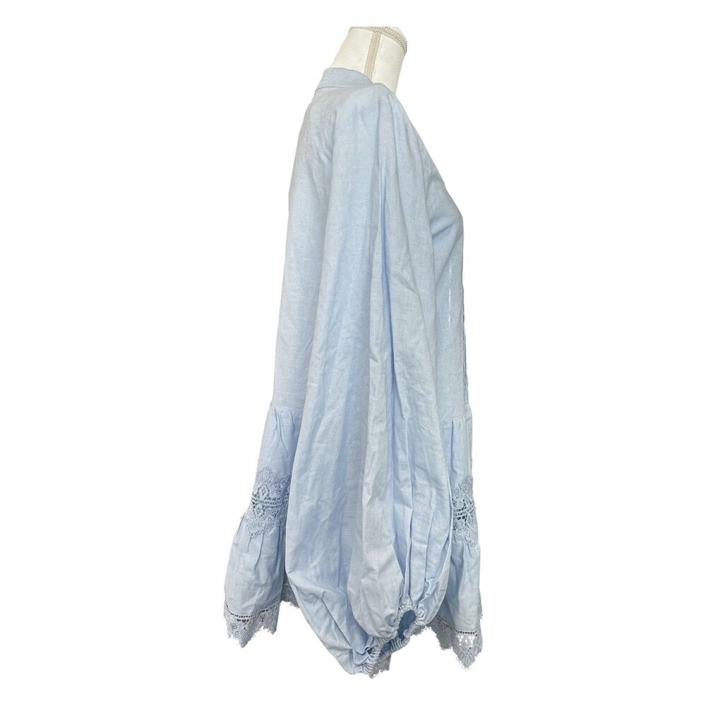 Bardot Antonia Lace Trim Mini Dress Soft Blue Cotton Linen Boho Romantic M NWT - Picture 3 of 7